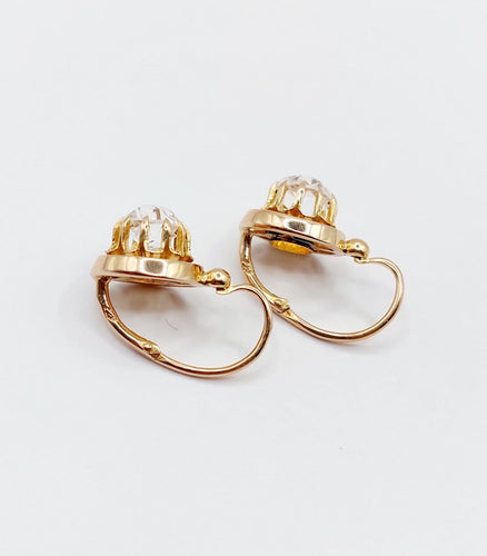 Boucles d'oreilles Dormeuses antiques en or rose 18k et pierres du Rhin, vers 1900 58 Facettes A07853