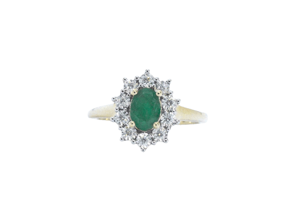Bague 54 Bague en or 14 ct, émeraude ovale et diamants 58 Facettes 2368