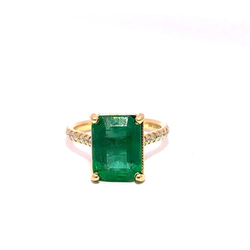 Bague 50 Bague solitaire émeraude et diamants en or jaune 750 58 Facettes 50528