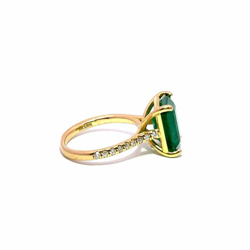 Bague 50 Bague solitaire émeraude et diamants en or jaune 750 58 Facettes 50528