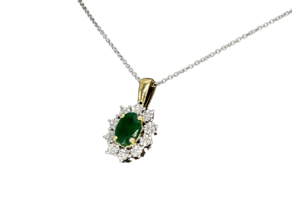 Pendentif en or 14 ct, émeraude et diamants naturels