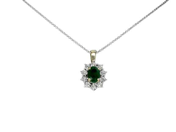 Pendentif en or 14 ct, émeraude et diamants naturels