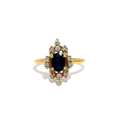 Bague 54 Bague halo saphir et diamants en or jaune 750 58 Facettes 50529
