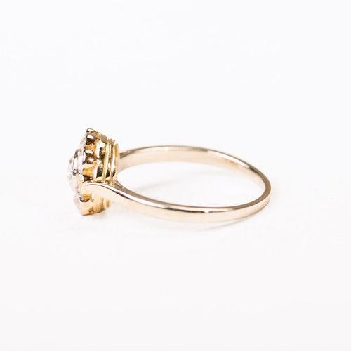 Bague 56 Bague marguerite ancienne en or blanc et jaune 18k, platine, diamants 58 Facettes LMB-387