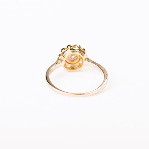 Bague 56 Bague marguerite ancienne en or blanc et jaune 18k, platine, diamants 58 Facettes LMB-387