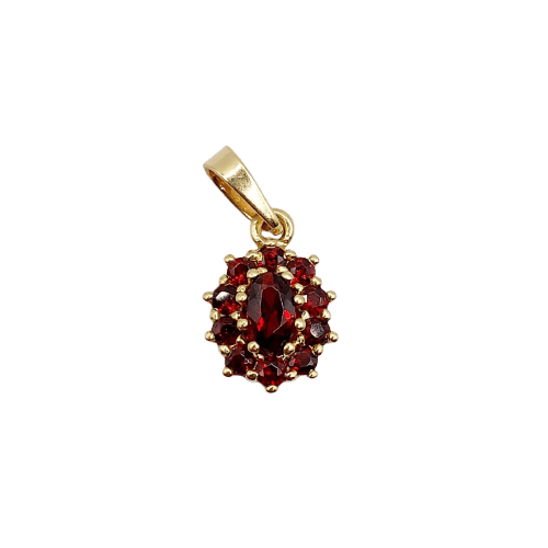 Pendentif marguerite vintage en or 18k et grenats