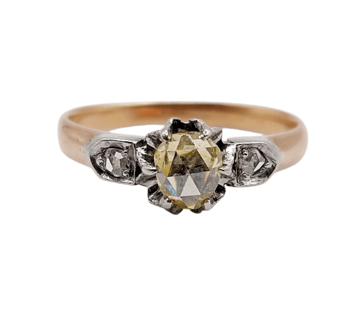 Bague solitaire victorienne en or rose 18k, platine et diamant