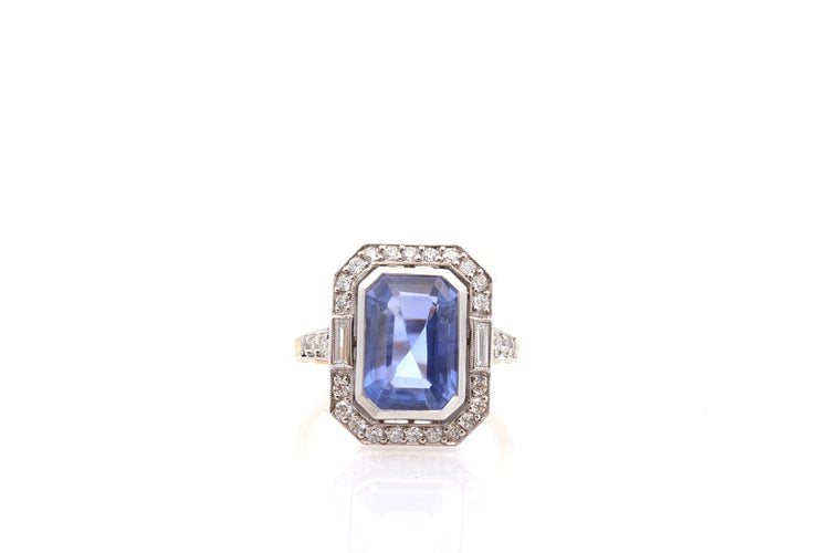 Bague 54.5 Bague saphir de Ceylan 6,45 ct et diamants en platine et or 18k 58 Facettes 26874-26656