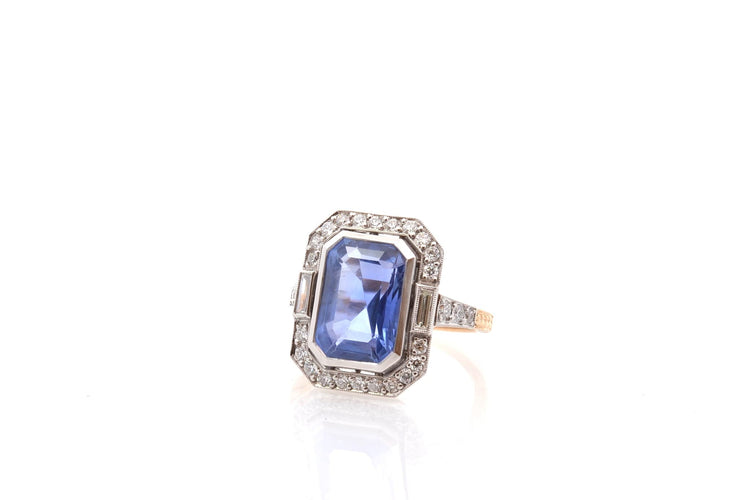 Bague 54.5 Bague saphir de Ceylan 6,45 ct et diamants en platine et or 18k 58 Facettes 26874-26656