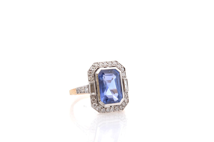 Bague 54.5 Bague saphir de Ceylan 6,45 ct et diamants en platine et or 18k 58 Facettes 26874-26656