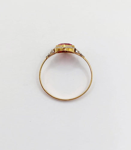 Bague 56 Bague Art déco en or rose 18k, pierre rouge et diamants 58 Facettes A07136