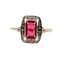 Bague Art déco en or blanc 18k et pierre rouge