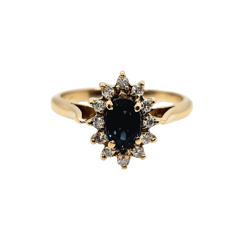Bague marguerite en or jaune, saphir et diamants