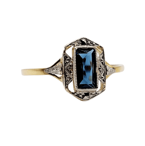 Bague Art déco en or 18k et pâte de verre bleue
