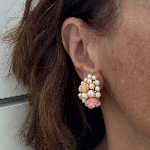 Boucles d'oreilles Mimì - Boucles d’oreilles en or rose 18 ct avec perles et corail 58 Facettes 38665