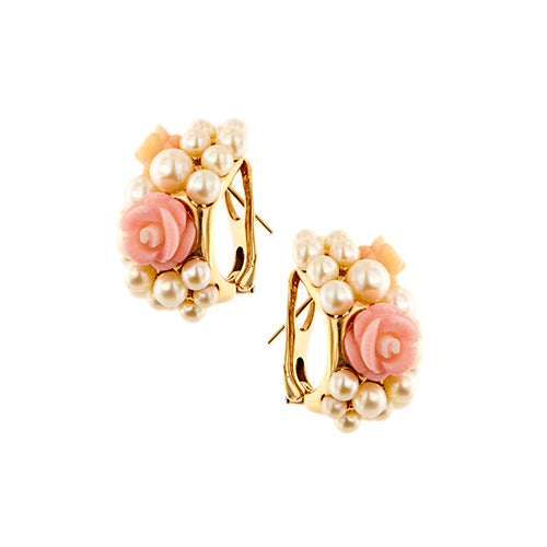 Boucles d'oreilles Mimì - Boucles d’oreilles en or rose 18 ct avec perles et corail 58 Facettes 38665