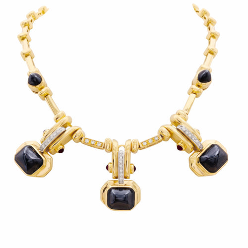 Collier Collier en or jaune, hématites, rubis et diamants 58 Facettes 35926