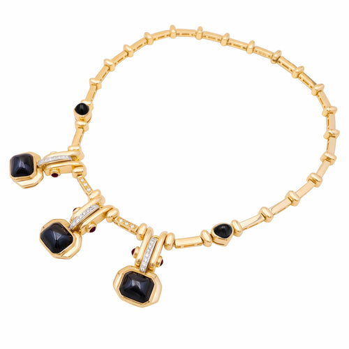 Collier Collier en or jaune, hématites, rubis et diamants 58 Facettes 35926