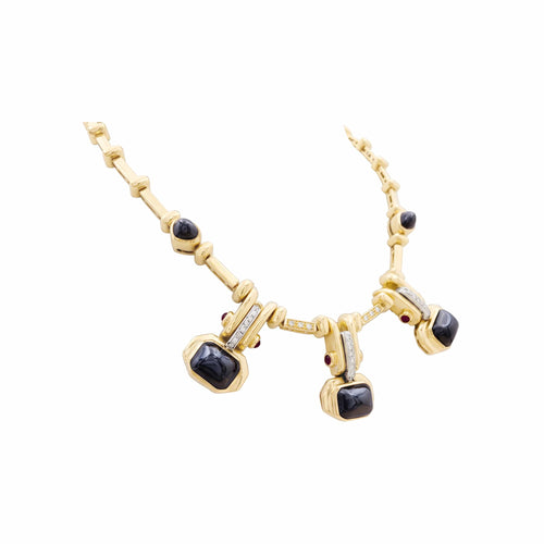 Collier Collier en or jaune, hématites, rubis et diamants 58 Facettes 35926