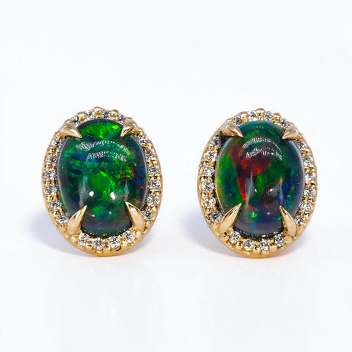 Boucles d'oreilles Boucles d'oreilles en or jaune 14 ct, opales noires et diamants 58 Facettes E0062