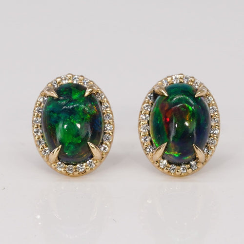 Boucles d'oreilles Boucles d'oreilles en or jaune 14 ct, opales noires et diamants 58 Facettes E0062