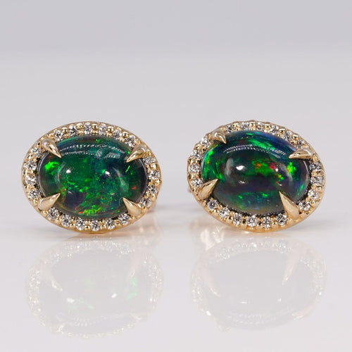 Boucles d'oreilles Boucles d'oreilles en or jaune 14 ct, opales noires et diamants 58 Facettes E0062