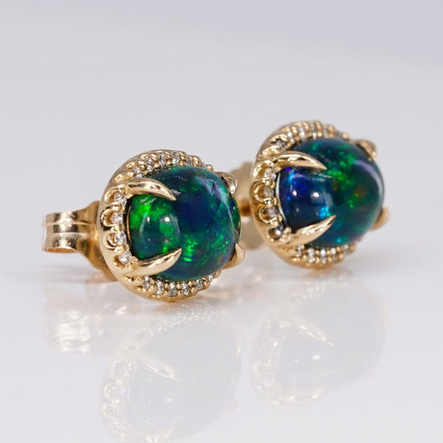 Boucles d'oreilles Boucles d'oreilles en or jaune 14 ct, opales noires et diamants 58 Facettes E0062