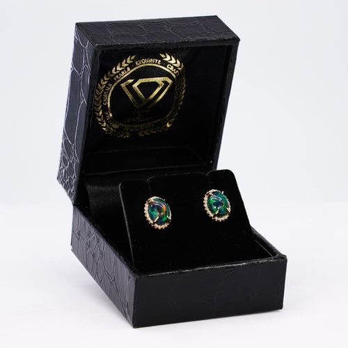 Boucles d'oreilles Boucles d'oreilles en or jaune 14 ct, opales noires et diamants 58 Facettes E0062