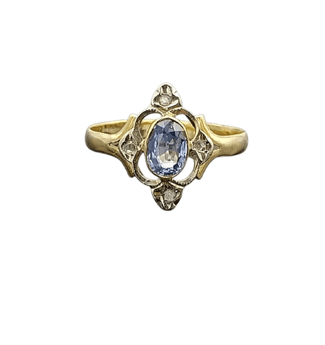 Bague ancienne en or 18K, saphir et diamants