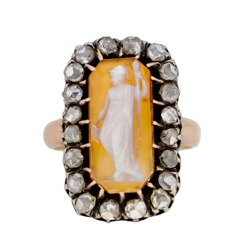 Bague 54 Bague victorienne en or jaune 18k, camée cornaline et diamants 58 Facettes