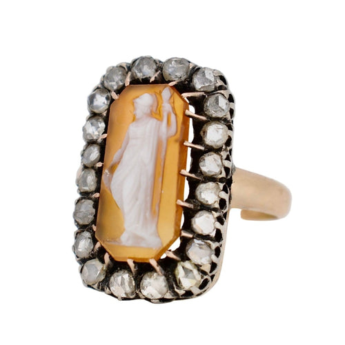Bague 54 Bague victorienne en or jaune 18k, camée cornaline et diamants 58 Facettes
