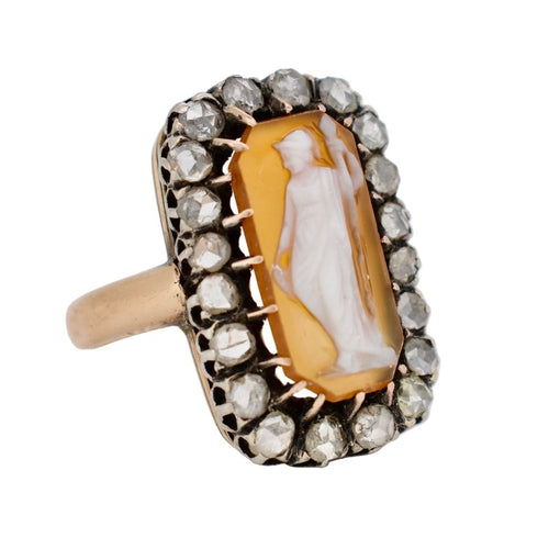 Bague 54 Bague victorienne en or jaune 18k, camée cornaline et diamants 58 Facettes