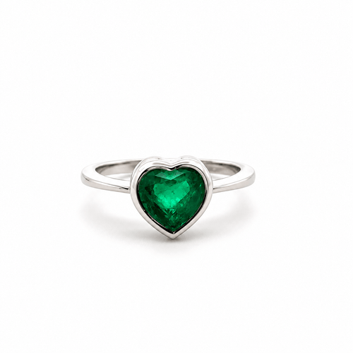 Bague 51 Bague solitaire en or blanc 750 et émeraude colombienne 58 Facettes 50532