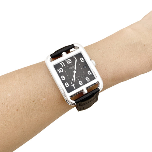 Montre Hermès Cape Cod - Montre en acier et cuir, très grand modèle 58 Facettes 36009