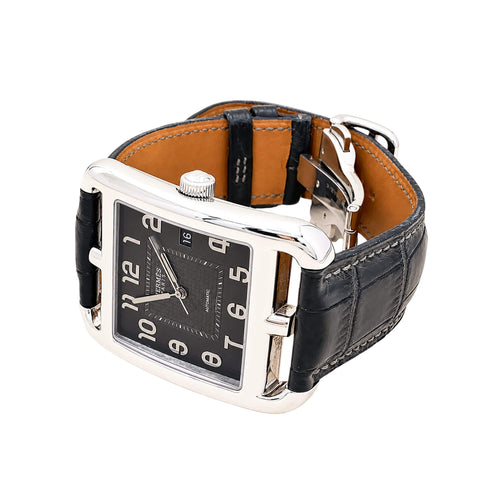 Montre Hermès Cape Cod - Montre en acier et cuir, très grand modèle 58 Facettes 36009