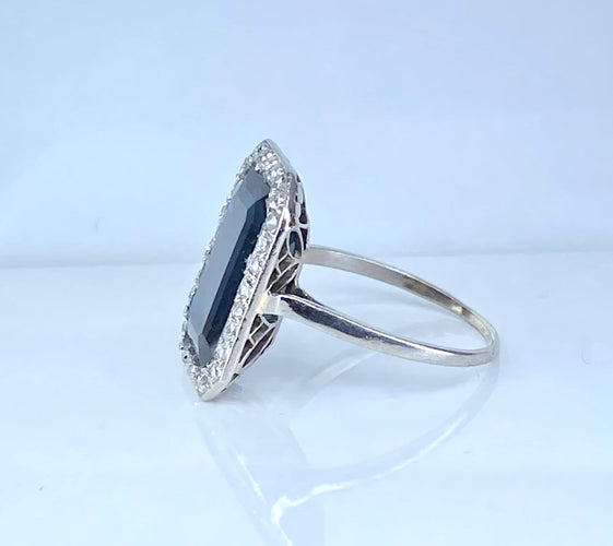 Bague 53 Bague en platine, saphir 8,60 carats et diamants vers 1900 58 Facettes AB743