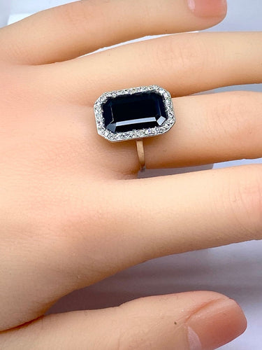 Bague 53 Bague en platine, saphir 8,60 carats et diamants vers 1900 58 Facettes AB743