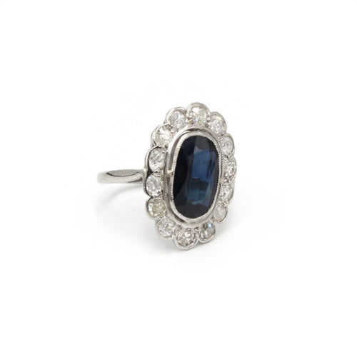 Bague 46 Bague Pompadour - Platine, diamants et saphir 58 Facettes 260193R