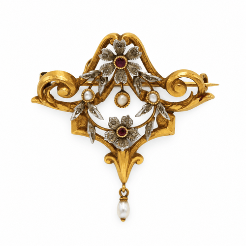 Pendentif Broche-pendentif Art Nouveau en or jaune et blanc 750‰ 58 Facettes 260042SP