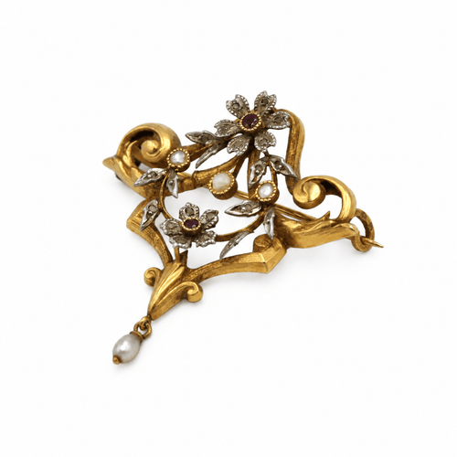 Pendentif Broche-pendentif Art Nouveau en or jaune et blanc 750‰ 58 Facettes 260042SP