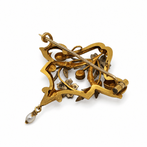 Pendentif Broche-pendentif Art Nouveau en or jaune et blanc 750‰ 58 Facettes 260042SP