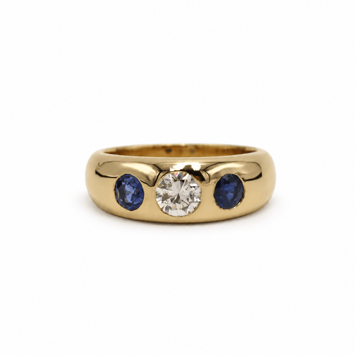 Bague 46 Bague jonc en or jaune 750, saphirs et diamant 58 Facettes 260175R