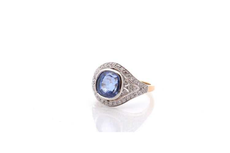 Bague 53 Bague saphir de Ceylan 5,65 ct et diamants en or 18 k 58 Facettes 26870-26640
