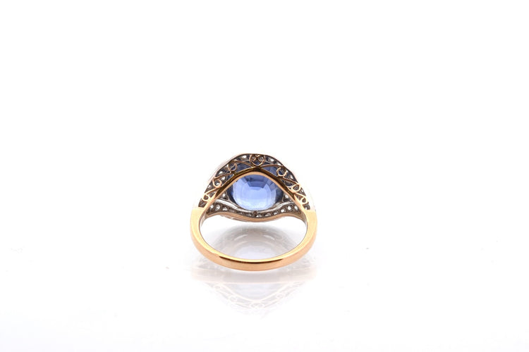 Bague 53 Bague saphir de Ceylan 5,65 ct et diamants en or 18 k 58 Facettes 26870-26640