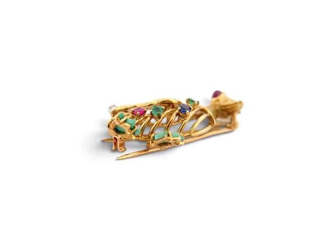Broche Broche canard vintage en or jaune 18k, rubis, émeraudes et saphirs 58 Facettes 276295