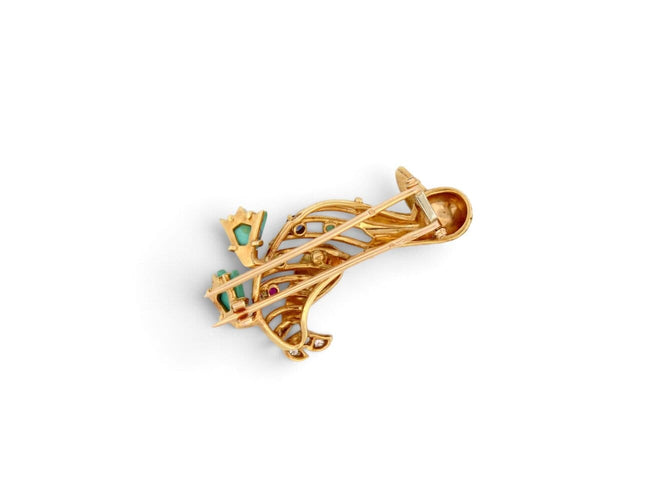 Broche Broche canard vintage en or jaune 18k, rubis, émeraudes et saphirs 58 Facettes 276295