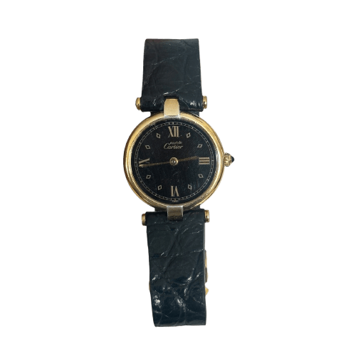 Cartier Must Vendôme - Montre en vermeil et cuir noir