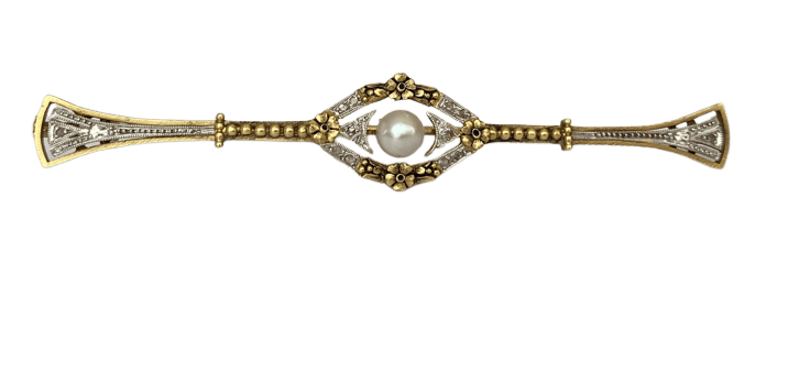Broche Belle Époque - Broche en or jaune 18k, perle et diamants 58 Facettes brooch