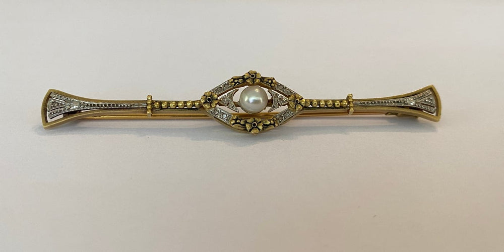 Broche Belle Époque - Broche en or jaune 18k, perle et diamants 58 Facettes brooch