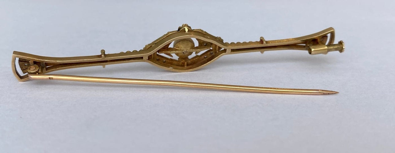 Broche Belle Époque - Broche en or jaune 18k, perle et diamants 58 Facettes brooch